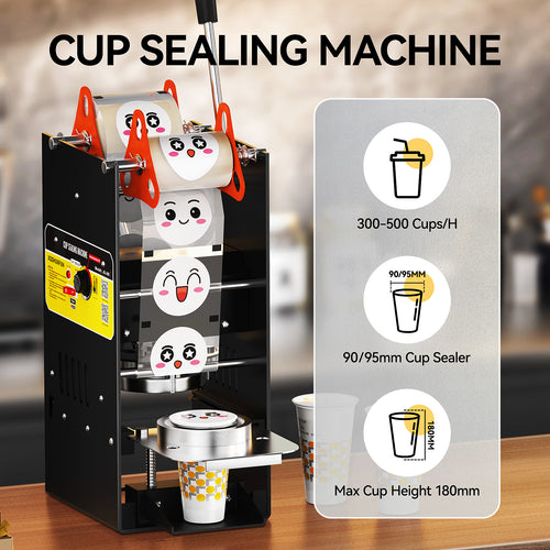 XQSHUNFUN Cup Sealing Machine, 90/95mm Cup Sealer, 300-500 Cups/H, Temperature Control, Model JQ-303, for PP Plastic and Paper Cups