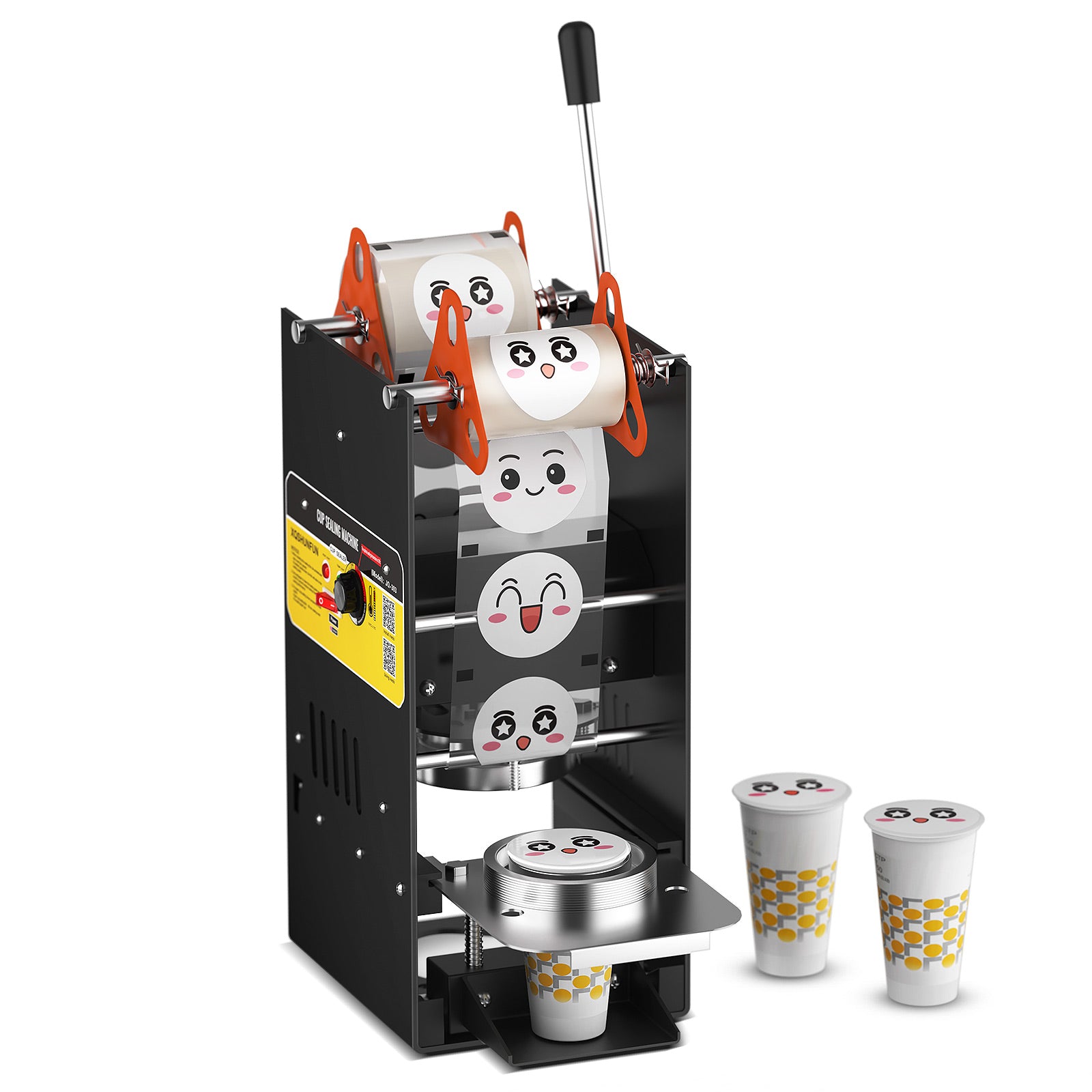 XQSHUNFUN Cup Sealing Machine, 90/95mm Cup Sealer, 300-500 Cups/H, Temperature Control, Model JQ-303, for PP Plastic and Paper Cups