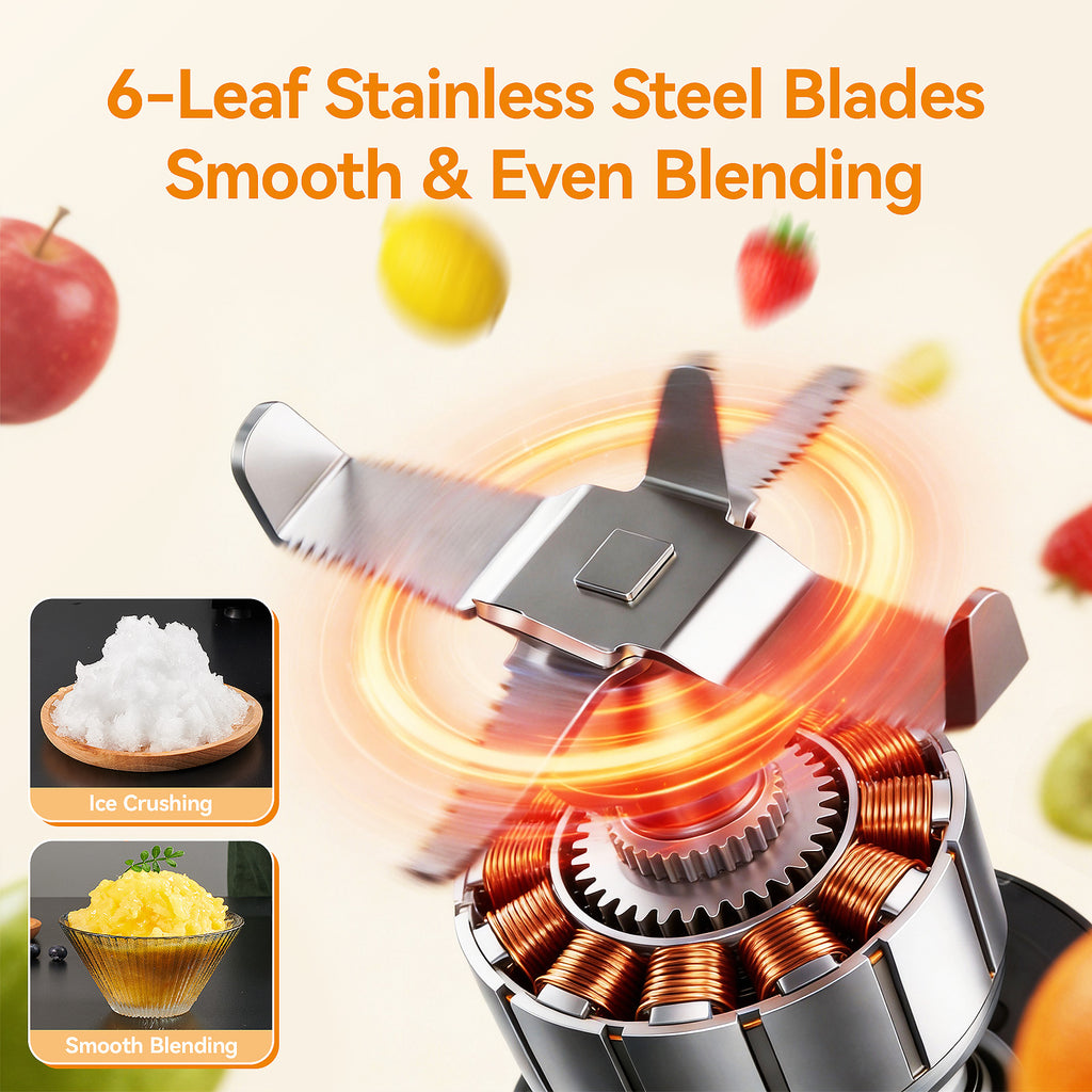 XQSHUNFUN Health Blender, 1300W High-Power Motor, 24,000 RPM, 2000mL Capacity, 6-Leaf Stainless Steel Blades, Black