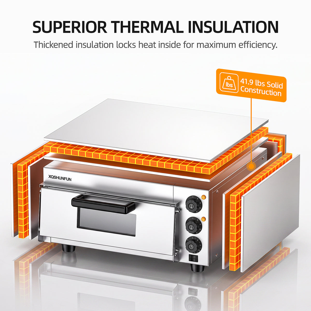 16" Commercial Electric Pizza Oven Countertop, Stainless Steel Pizza Maker with Cordierite Stone, Dual-Zone Temperature Control (Up to 662°F), 110V
