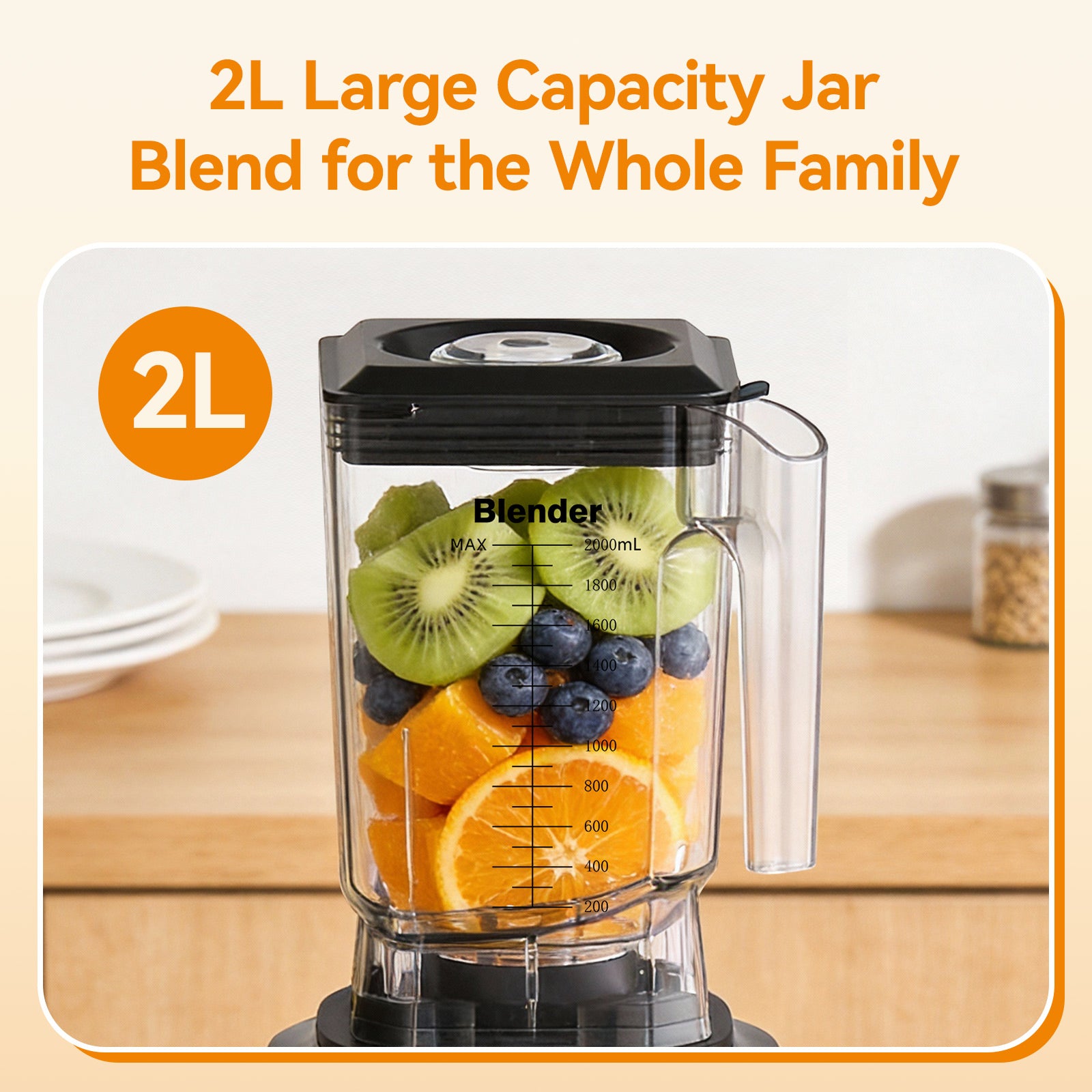 XQSHUNFUN Health Blender, 1300W High-Power Motor, 24,000 RPM, 2000mL Capacity, 6-Leaf Stainless Steel Blades, Black