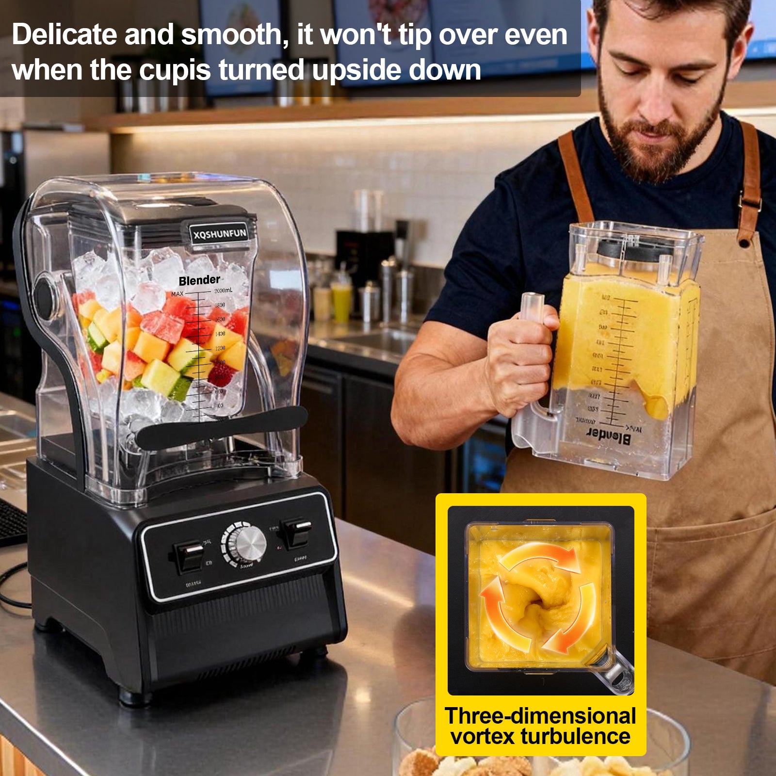 XQSHUNFUN Professional Soundproof Blender, True 1800W Commercial Quiet Blender, 68oz Dishwasher Safe Square Jar with Precise Scale, Sound Shield Enclosure, Pure Copper Motor