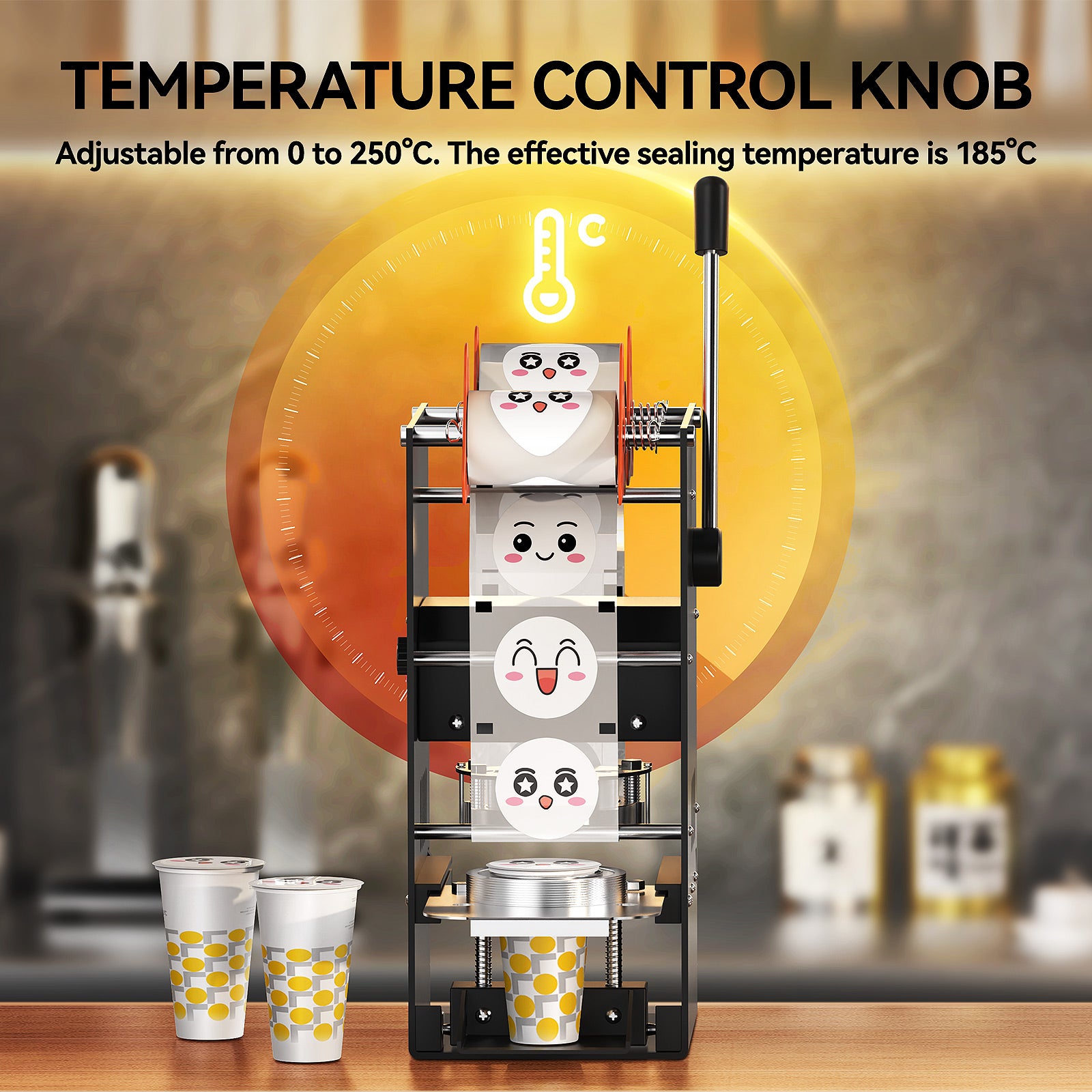 XQSHUNFUN Cup Sealing Machine, 90/95mm Cup Sealer, 300-500 Cups/H, Temperature Control, Model JQ-303, for PP Plastic and Paper Cups