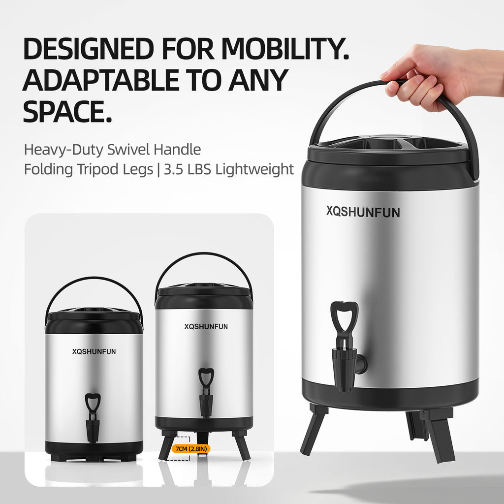 8L / 2.1 Gallon Insulated Beverage Dispenser, Stainless Steel Drink Urn with Foldable Legs & Spigot, Food-Grade 304 Interior for Hot & Cold Drinks
