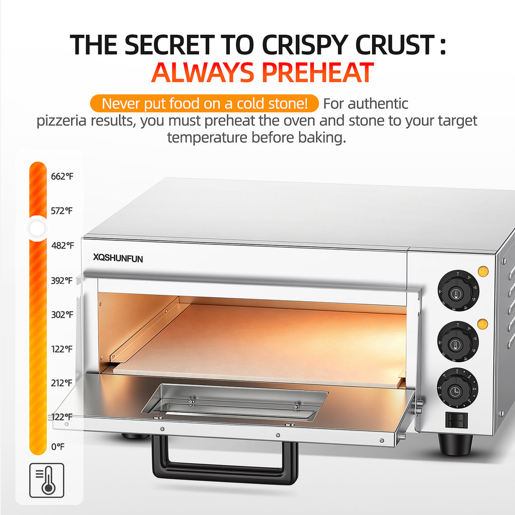 16" Commercial Electric Pizza Oven Countertop, Stainless Steel Pizza Maker with Cordierite Stone, Dual-Zone Temperature Control (Up to 662°F), 110V