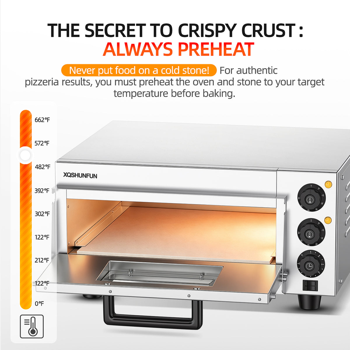 16" Commercial Electric Pizza Oven Countertop, Stainless Steel Pizza Maker with Cordierite Stone, Dual-Zone Temperature Control (Up to 662°F), 110V