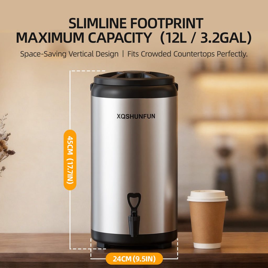 12L / 3.2 Gallon Insulated Beverage Dispenser, Stainless Steel Drink Urn with Foldable Legs & Spigot, Food-Grade 304 Interior for Hot Coffee, Iced Tea & Milk