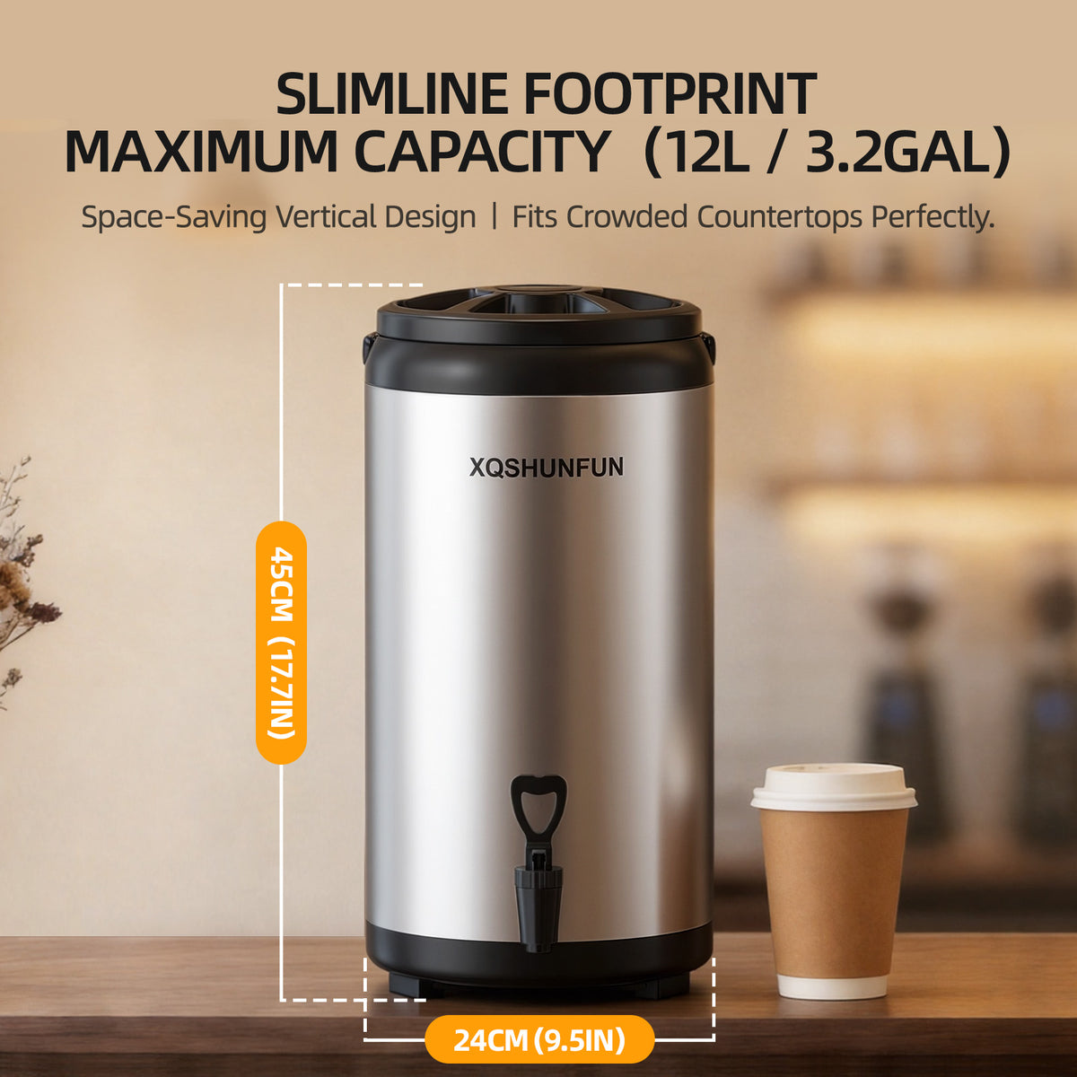 12L / 3.2 Gallon Insulated Beverage Dispenser, Stainless Steel Drink Urn with Foldable Legs & Spigot, Food-Grade 304 Interior for Hot Coffee, Iced Tea & Milk