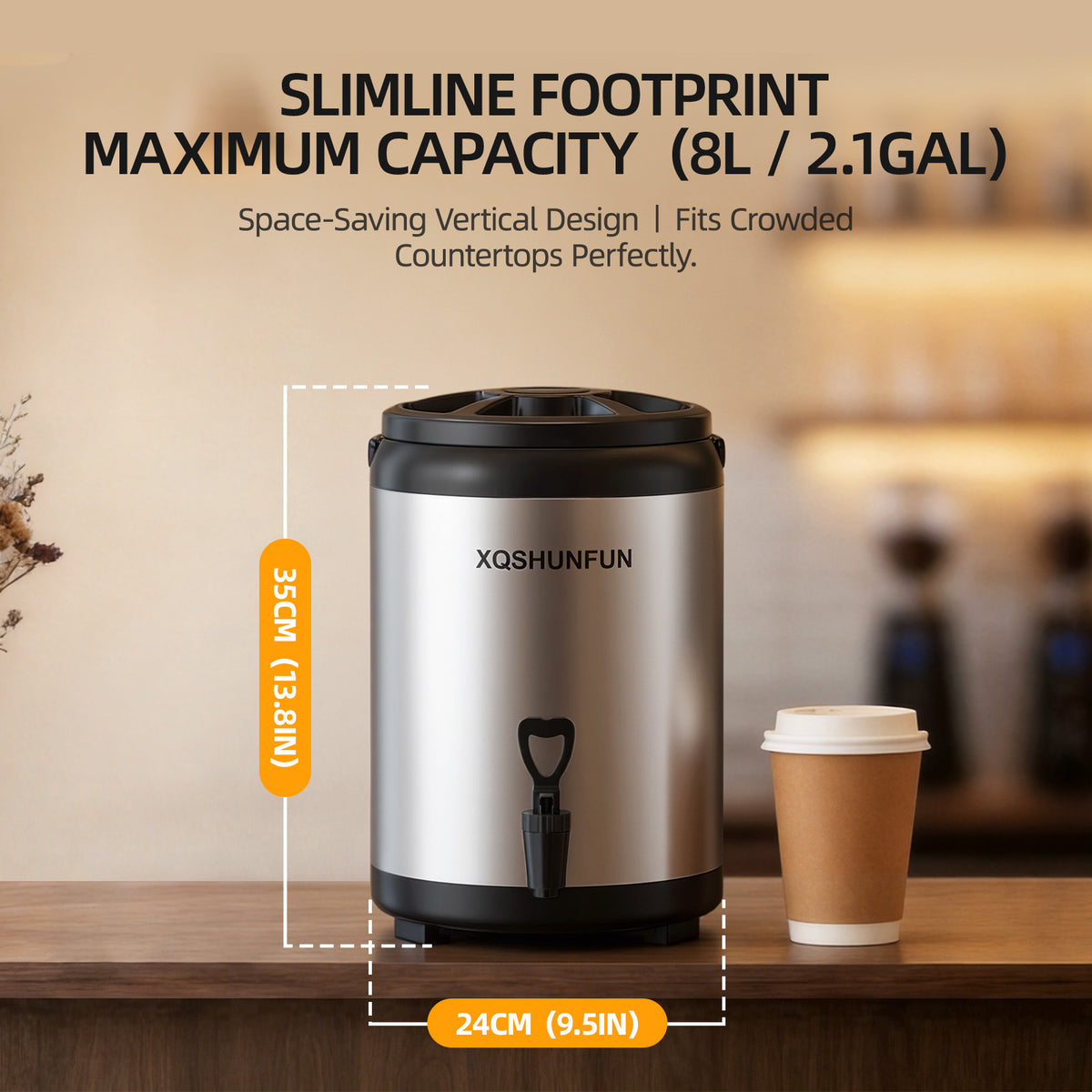 8L / 2.1 Gallon Insulated Beverage Dispenser, Stainless Steel Drink Urn with Foldable Legs & Spigot, Food-Grade 304 Interior for Hot & Cold Drinks