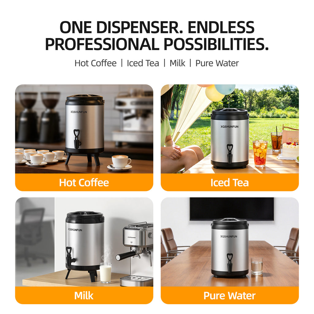 8L / 2.1 Gallon Insulated Beverage Dispenser, Stainless Steel Drink Urn with Foldable Legs & Spigot, Food-Grade 304 Interior for Hot & Cold Drinks